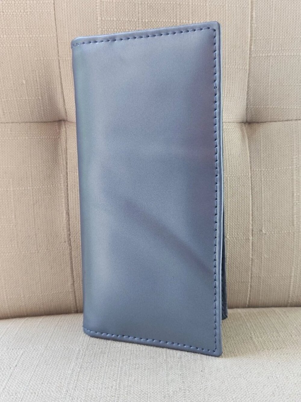 Long Wallet Genuine Leather Grayish Blue Clutch Purse Handmade Card Holder